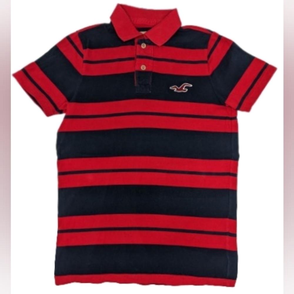 Hollister youth navy and red stripe polo